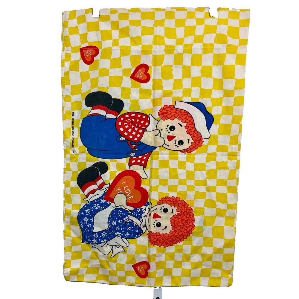 Vintage 1970s JCPenney Raggedy Ann Andy Pillowcase Yellow Checkerboard